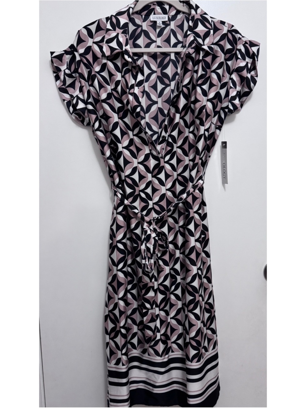 Luxology Pink and Black Geometric Wrap Dress